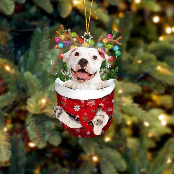 Pitbull In Snow Pocket Christmas Ornament.