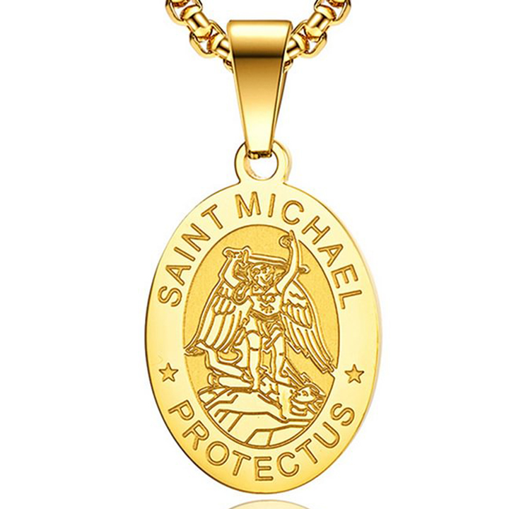 Guardian Angels Saint Michael Oval Titanium Steel Glossy Pendants