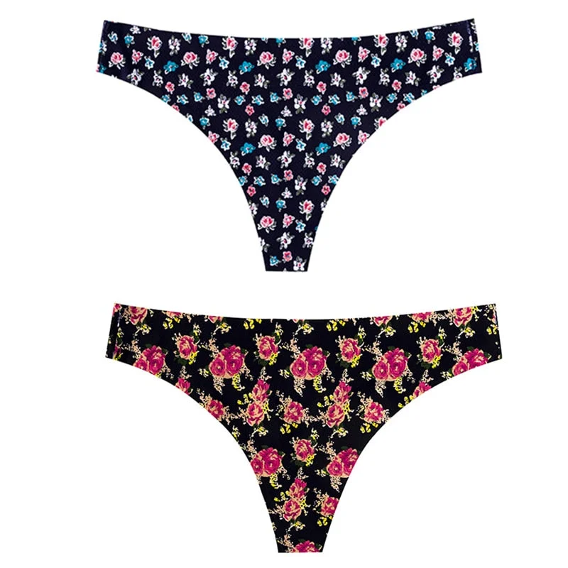 CINOON 2pcs Sexy Flowers Lingerie Woman Knickers Low-waist Panties Thong Seamless Breathable Underwear Female G String Intimates