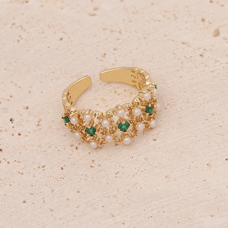 Brass Plated Micro-Set Pearl Ring KERENTILA