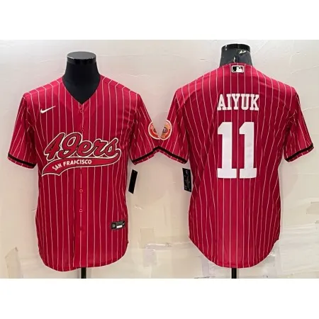 Men's San Francisco 49ers #11 Brandon Aiyuk Red With Patch Cool Base Stitched Baseball Jersey 9P5J