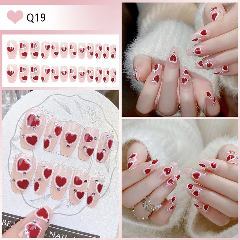 Cute Sweet Color Block Flower ABS Press-on Nails 1 Set