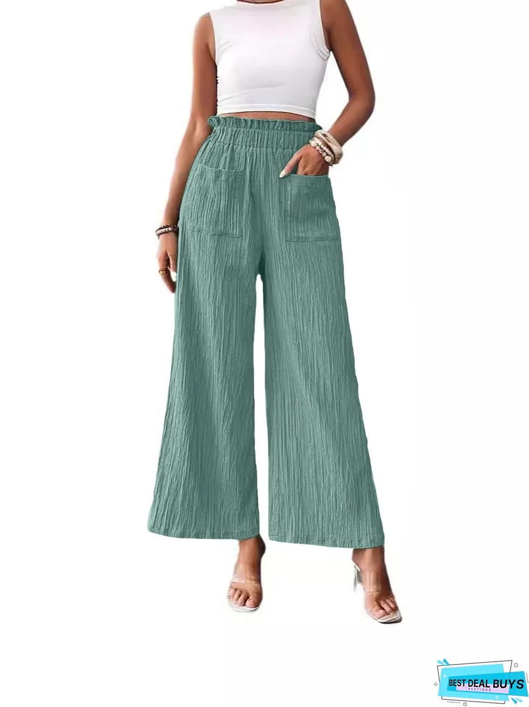Pocketed Elastic Waist Wide Leg Pants