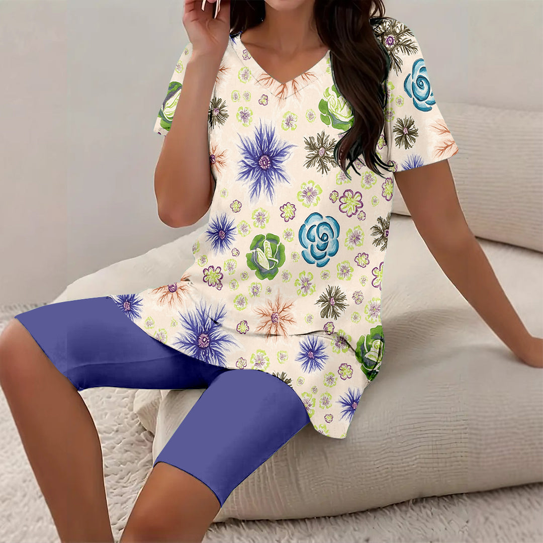 Women Long Sleeve V-neck Graphic Floral Printed Top