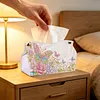 (24cm)Soft Pink Floral Butterfly 24cm DIY Diamond Painting Rhinestones Decorative Tissue Box Reusable Crystal Mosaic PU Tissue Holder for Home Car Desk Decoration Craft