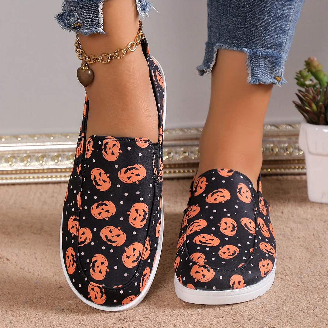 Women's Halloween Loafers Breathable Canvas Slip-on Sneakers Shoes