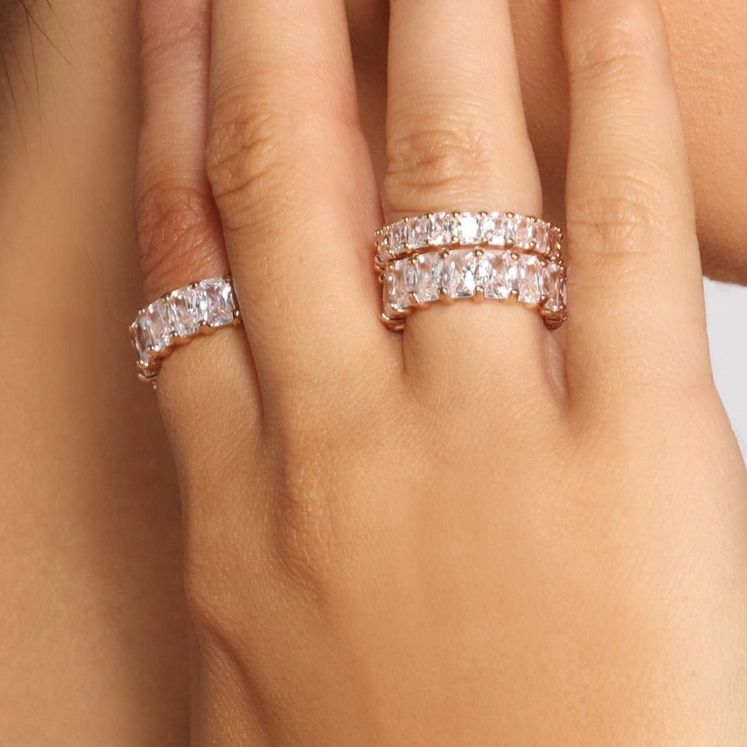 Suare Cubic Zirconia Infinity Evening Prom Band Rings-VESSFUL