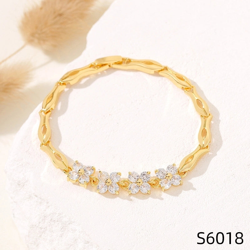 Minimalist Flower Copper Inlay Zircon Bracelets