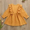 Kid Baby Girl Ruffles Solid  Linen Casual Dresses