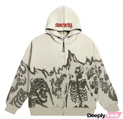 Men Fashion Retro Skull Hooded Zipper Track Jacket