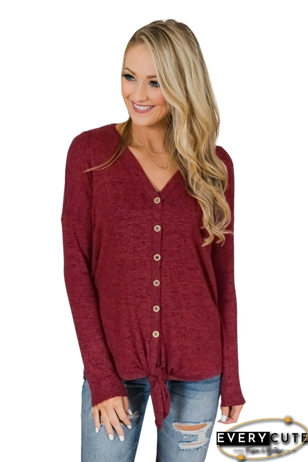 Red Dearly Loved Button Down Top