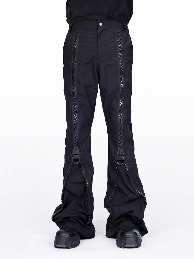 Aonga Autumn Cool Black Flare Pants for Mens Zippers Dark Academia Aesthetic Clothes Streetwear Floor Length Trousers 2023 aonga