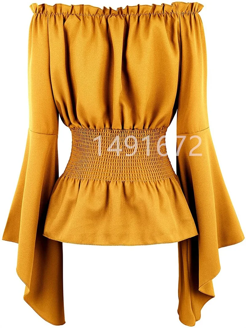 Billionm Long Sleeve T Shirt Women Renaissance Medieval Chemise Victorian Girls Gothic Retro Peasant Wench Off Shoulder Blouse Resist top