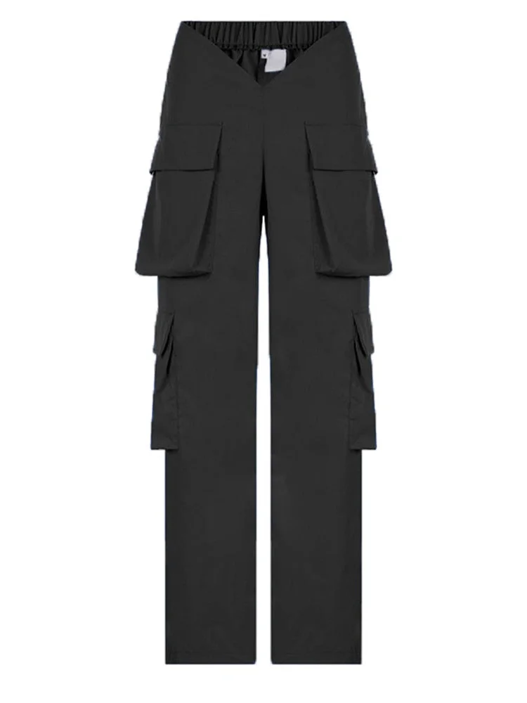 Jacuqeline 2022 Loose Wide Leg Baggy Pants Women Hippie Casual Streetwear Low Waist Cargo Trousers Contrast Stitching Sweatpants