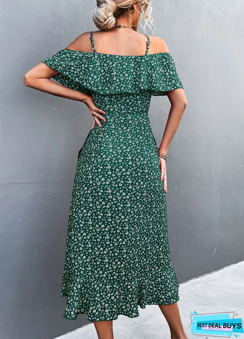 One Shoulder Floral Halter Dress Irregular Dress