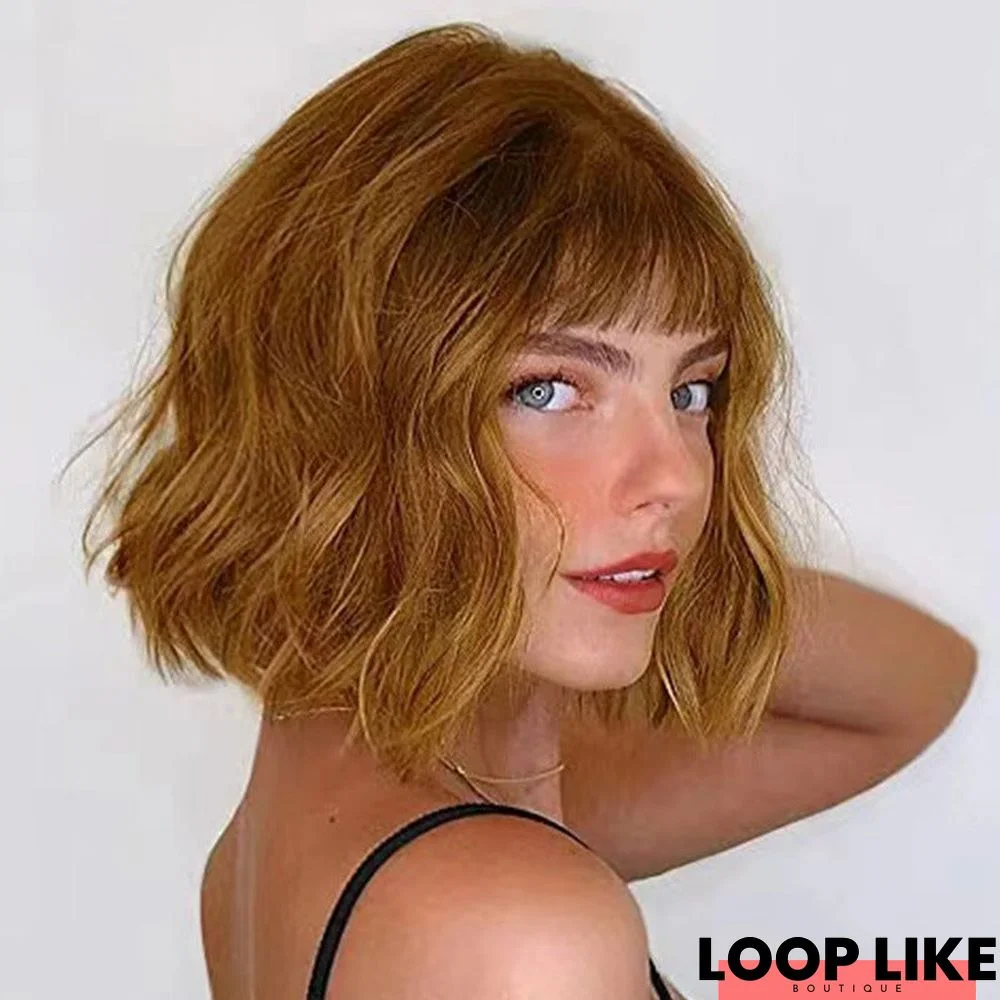 Water Wavy Short Wig Wavy Curly Color Shoulder Length Hair Awning Loose