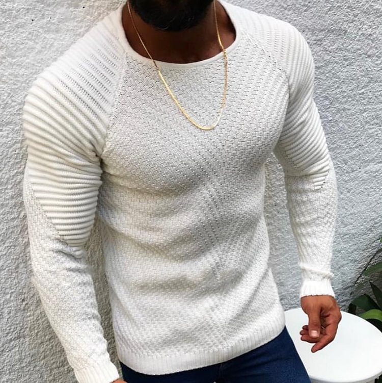 Winter Solid Color Knit Top Men's Long Sleeve Round Neck Sweater