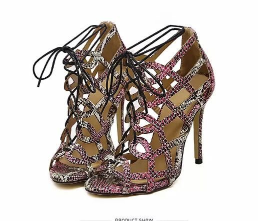 Python Strappy Sandals Open Toe 3 Inch Stiletto Heels for Women |FSJ Shoes