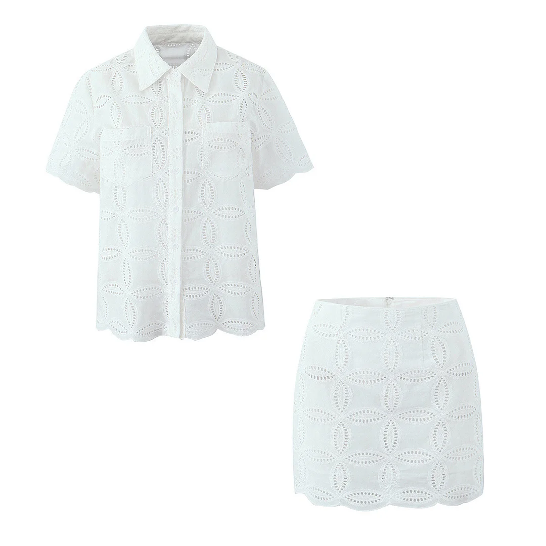 Nigikala Nigikala Women's White Short-Sleeved Shirt + Lace Skirt Dress Dress Dress Girl