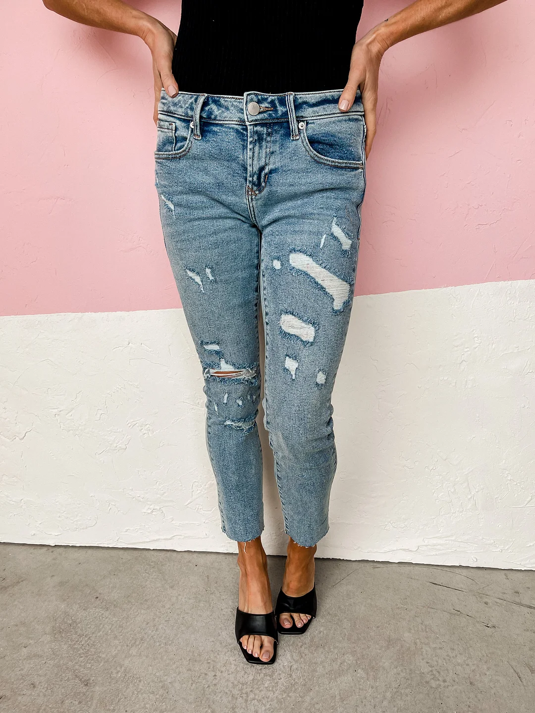 Blaire Slim Straight Cuffed Jeans-Glass Beach