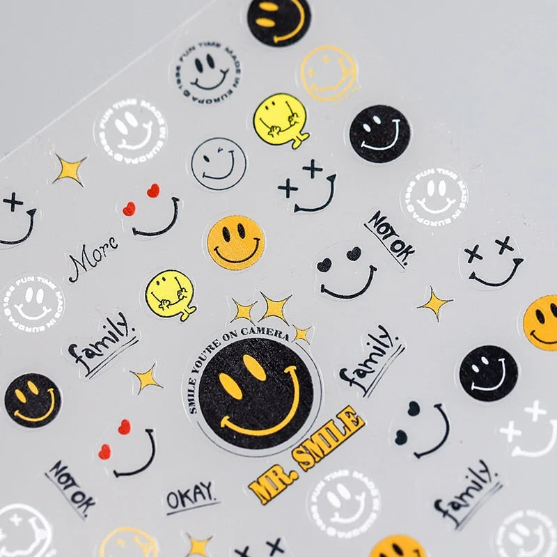 1 Sheet 5D High Quality Ultra-Thin Adhesive Smiley Nail Art Stickers Spring and Summer Cute Smile DIY Manicure Decal Decoration-Nail Inspo