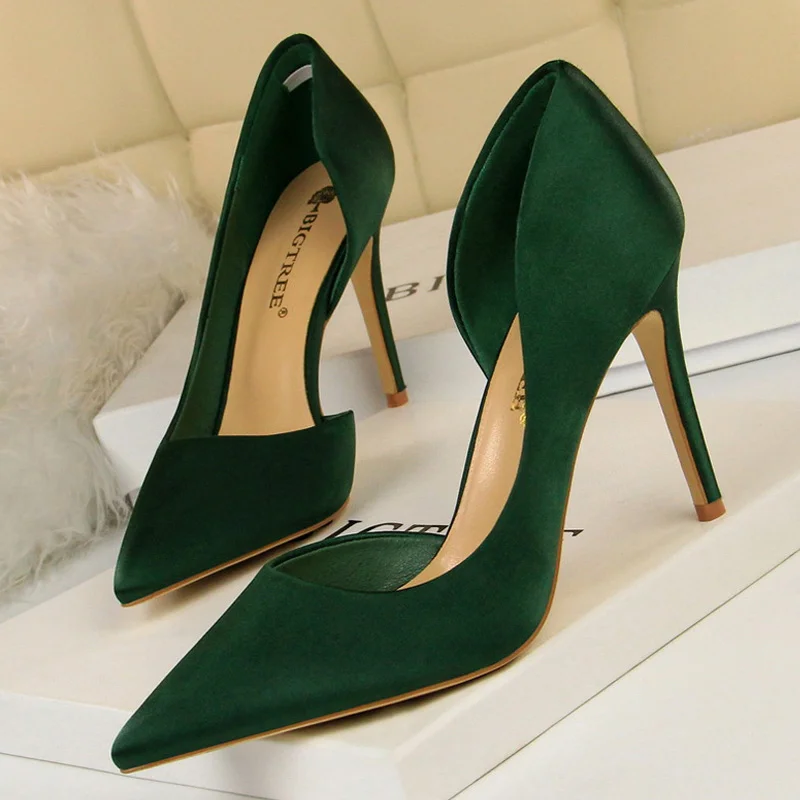 Abebey Shoes Sexy Woman Pumps Black Blue Sliver Women Heels Silk High Heels Women Shoes Stiletto Heels 9.5 Cm Ladies Shoes