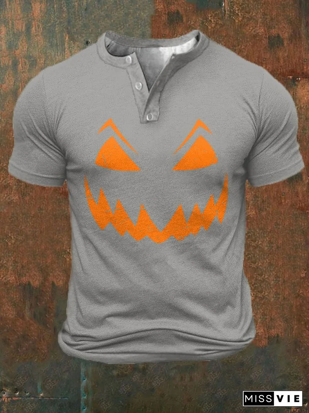 Men's Casual Halloween Printed Button Collar Polo Top