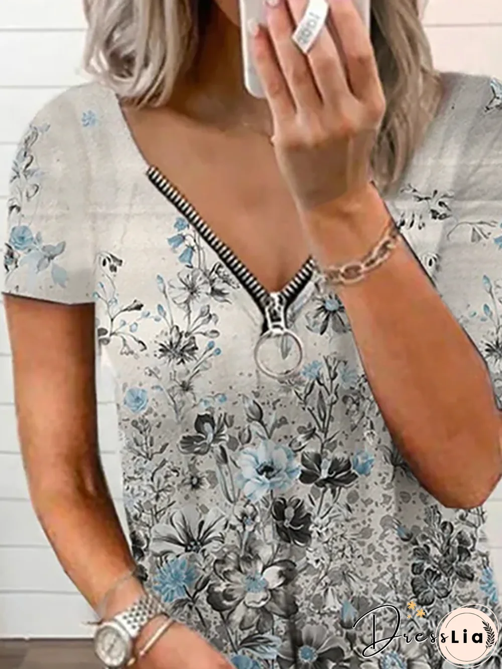 Plus size Floral Casual Short Sleeve T-Shirt