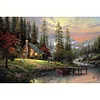 (US Only)Full Embroidery Cotton Thread 18CT Printed Lakeside Hut Cross Stitch Kit 60x40cm