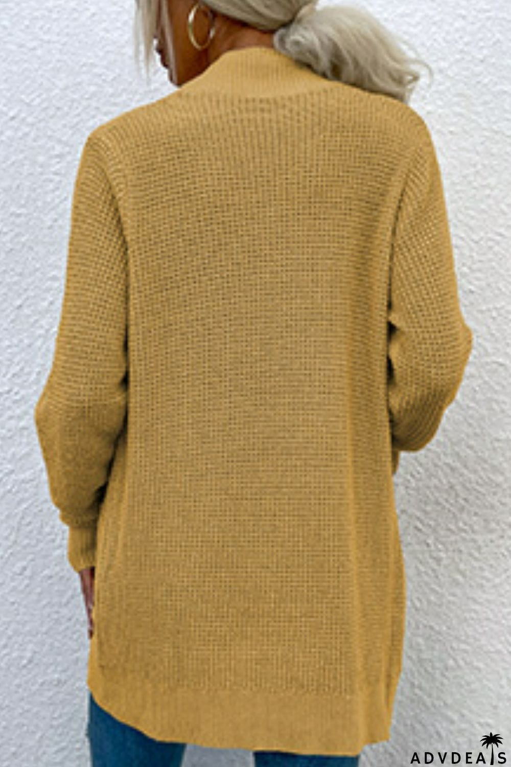 Open Front Rib-Knit Cardigan with Pockets
