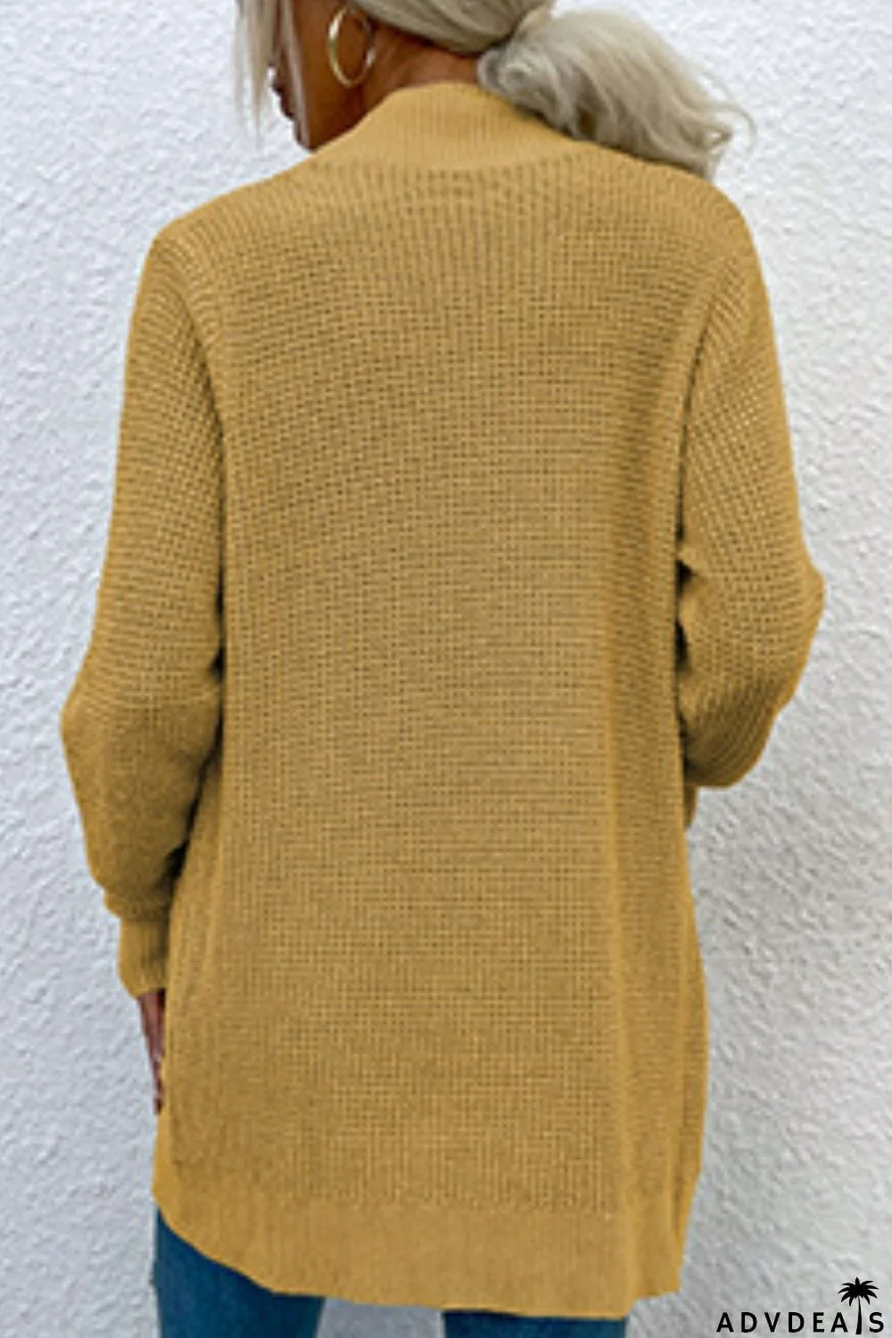 Open Front Rib-Knit Cardigan with Pockets