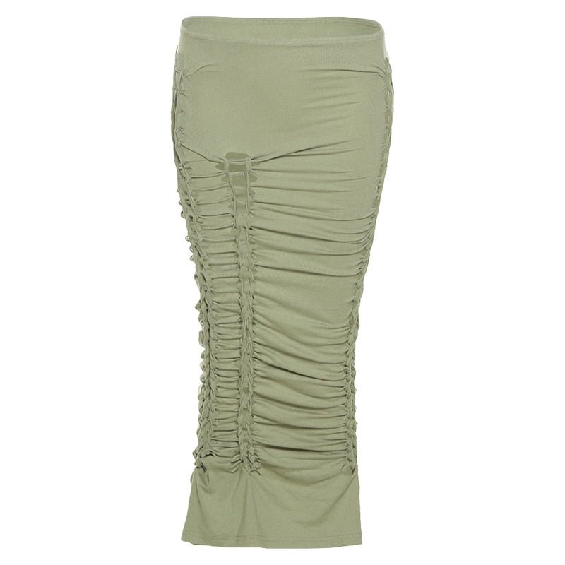 Solid Hollow Out Rok Vrouwen Sexy Zomer Jurk Lage Taille See Through Bandage Side Spilt Gewaad Unieke Outfits Streetwear