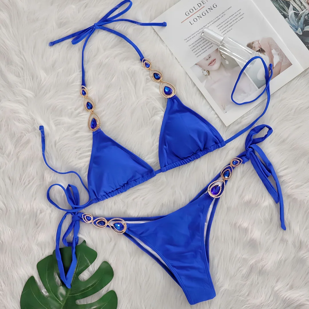 Uveng Uveng New Sexy Bikini Set Luxury Crystal Diamond Straps Female Swimwear Beach Holiday Swwear