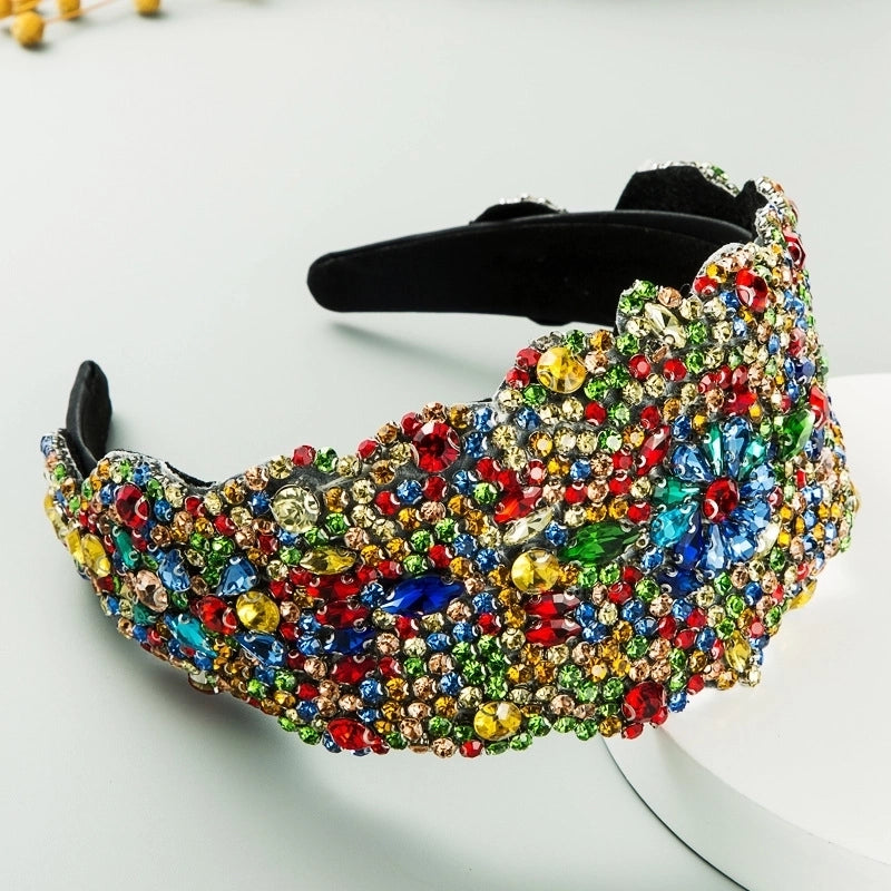 New Super Exaggerated Starry Colorful Rhinestone Wide-brimmed Headband Women’s Luxury Fabric Headwear