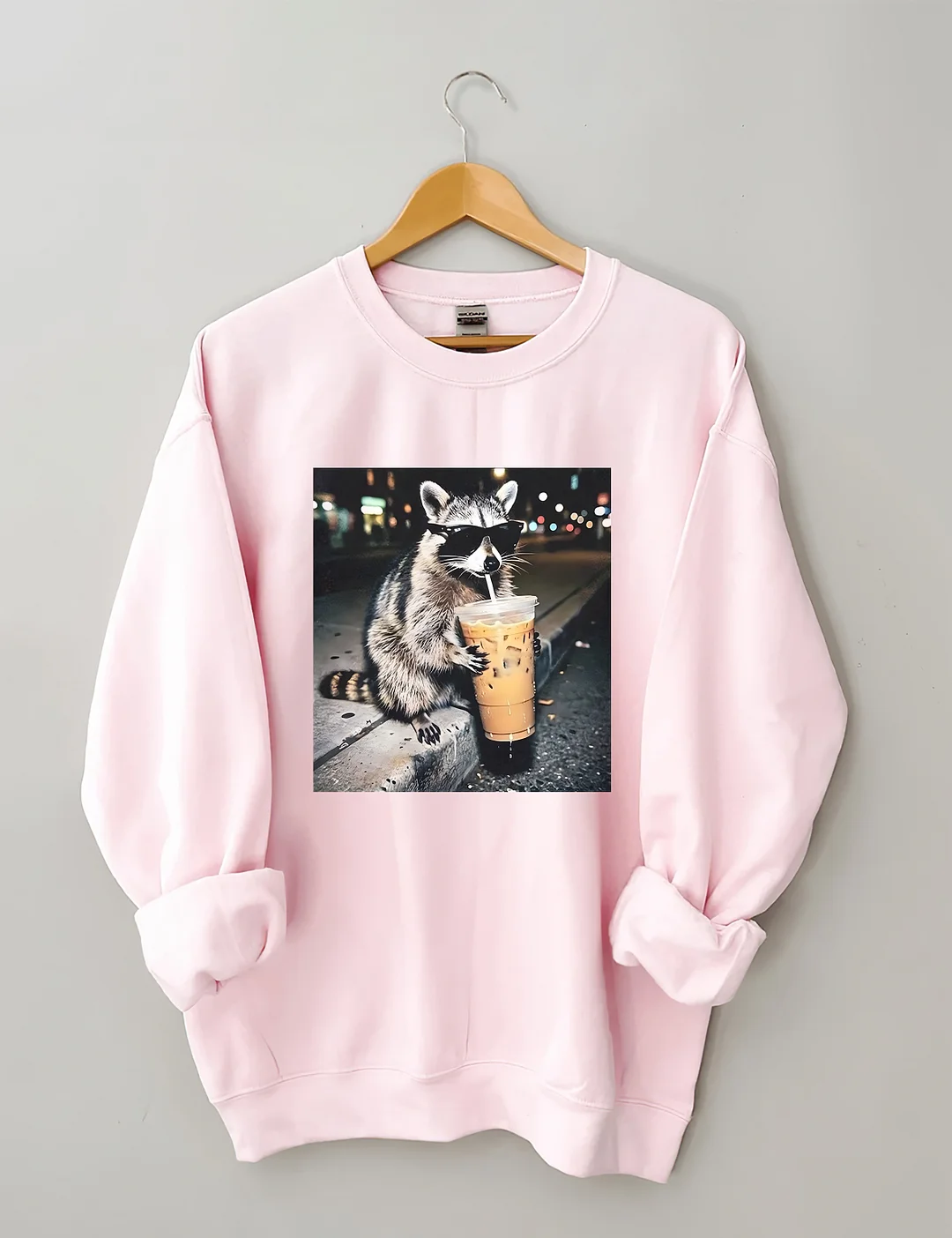 Funny Raccoon Drinking Iced Coffee Sweatshirt