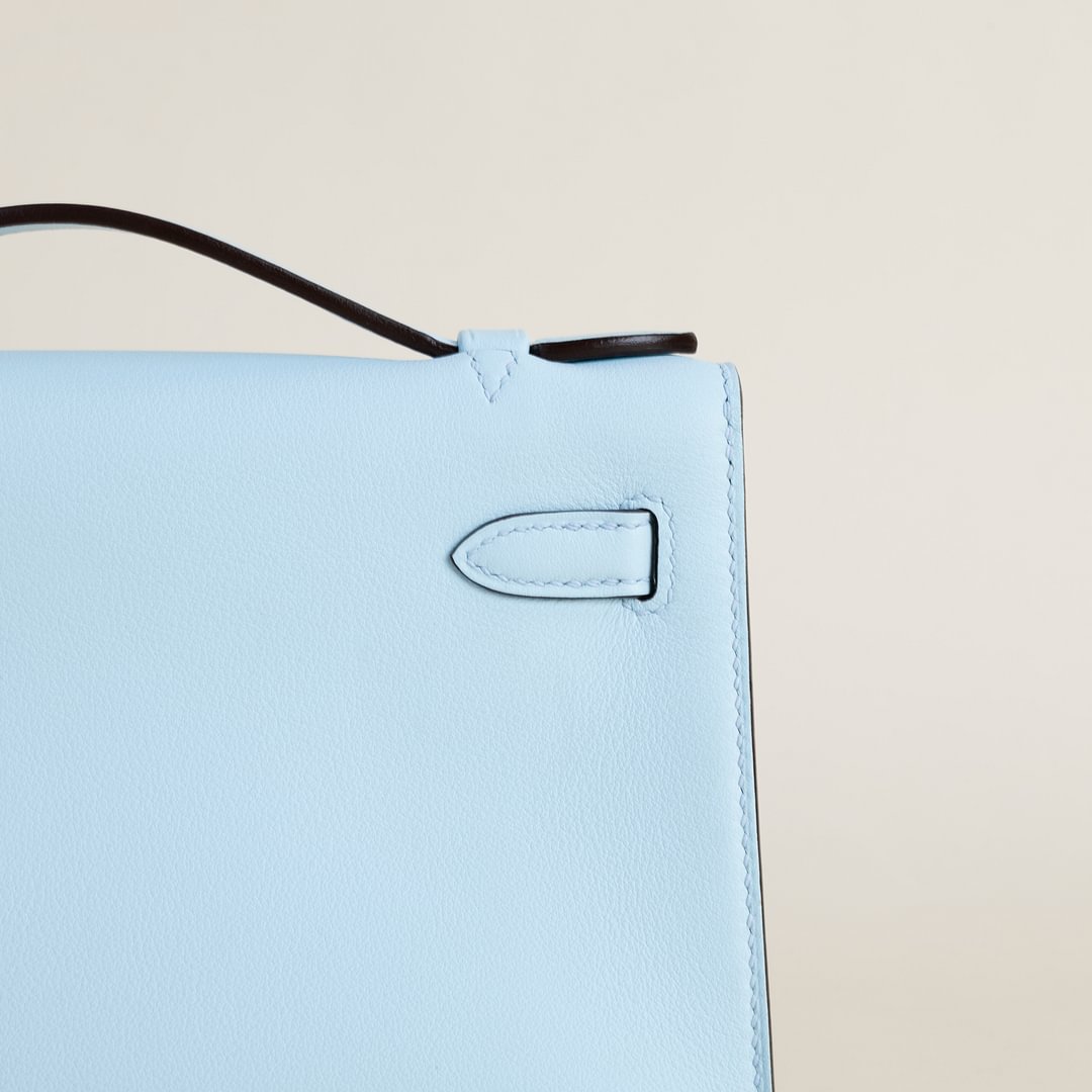 Kelly pochette Swift T0 Bleu Brume&nbsp;PHW