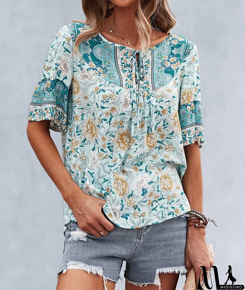 MidiSono - Floral Bliss Short Sleeve Top