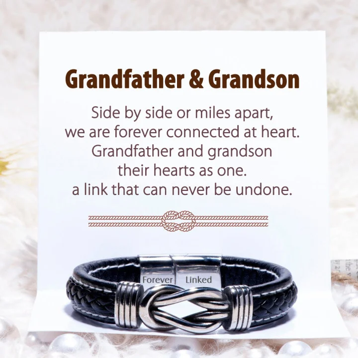 Grandfather & Grandson Leather Knot Bracelet "We Are Forever Connected at Heart"