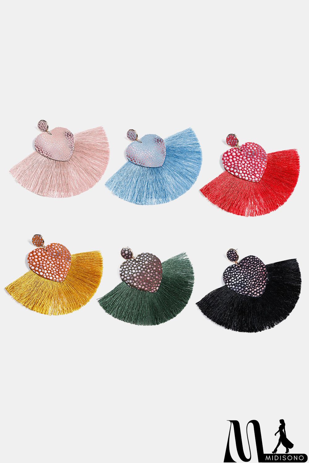 MidiSono - Heart Shape Fringed Dangle Earrings