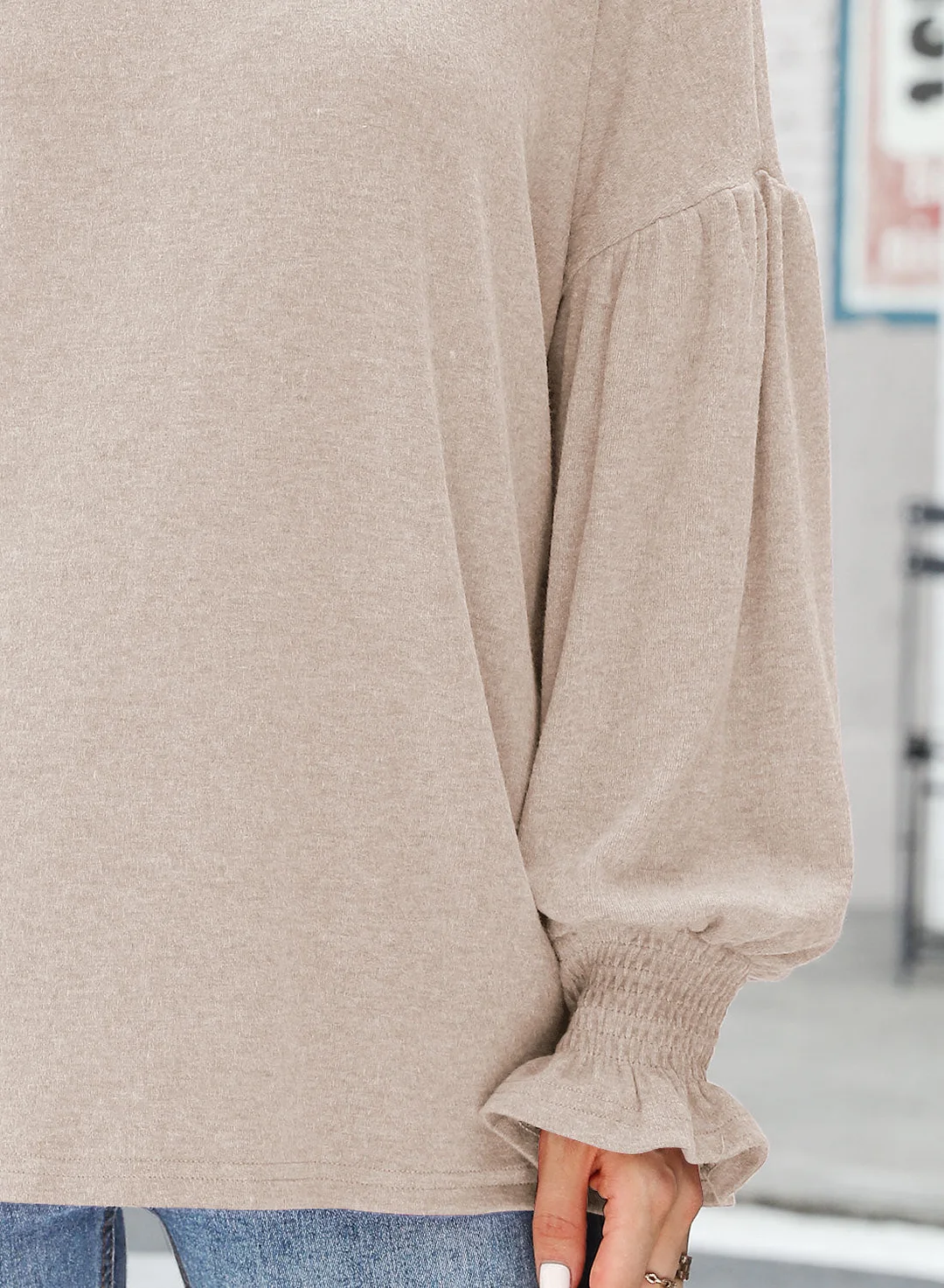 MIHOLL Womens Long Sleeve Top Crew Neck Ruffle Lantern Sleeve Casual Loose Blouse T Shirts