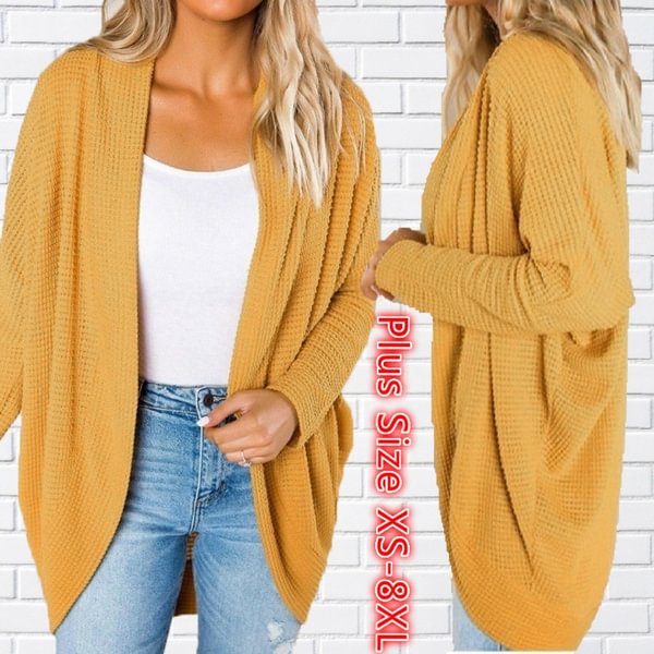 Women Loose Casual Long Sleeve Pure Color Plus Size V Neck Coat Autumn Cardigan Sweater Coat Plus Size XS-8XL - Shop Trendy Women's Fashion | TeeYours