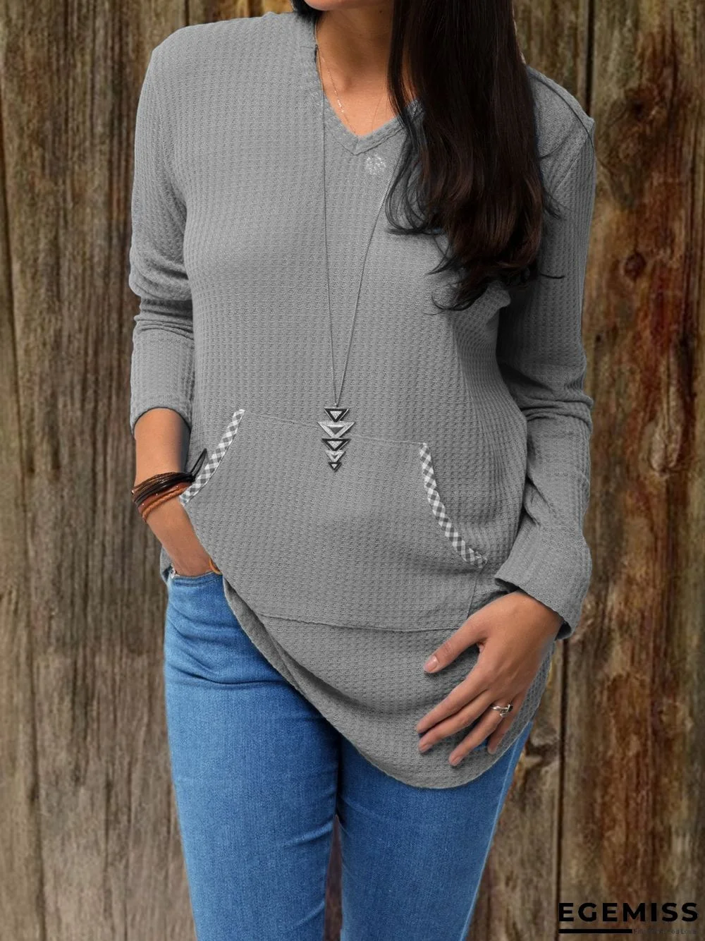 Grey Casual Solid plus size Outerwear | EGEMISS