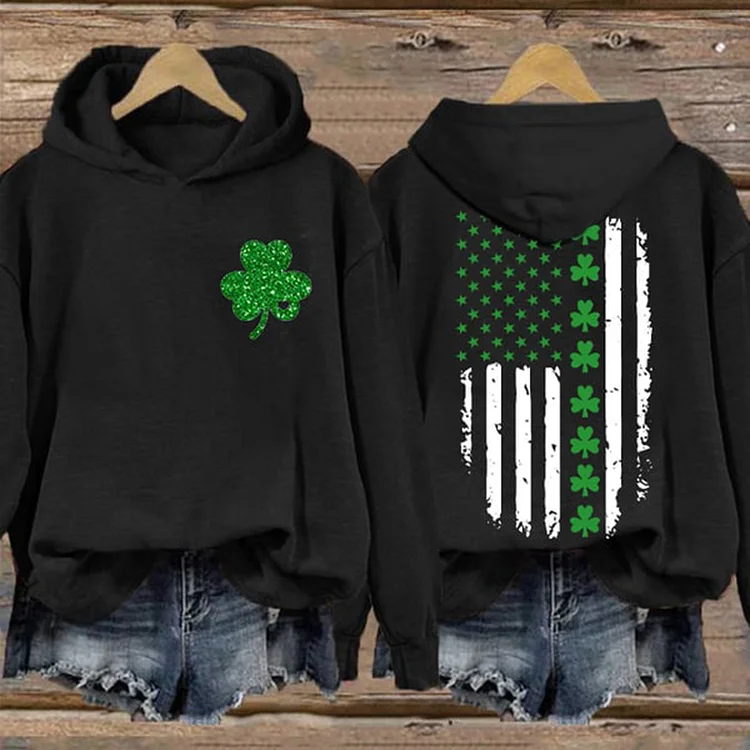 Comstylish St. Patrick's Day Flag Shamrock Print Casual Hoodie