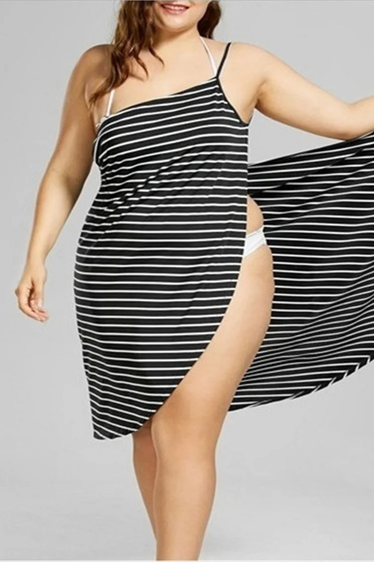 Fashion Black Striped Cami Cover Up  Flycurvy [product_label]