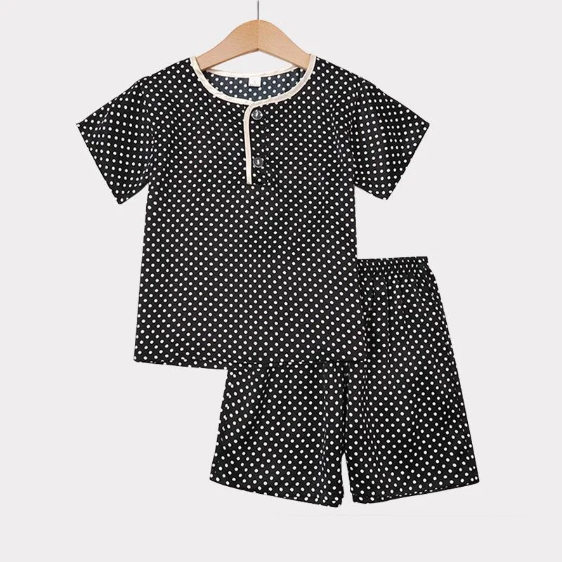Pyjama en soie noir imprimé à pois pour les enfants- SOIE PLUS