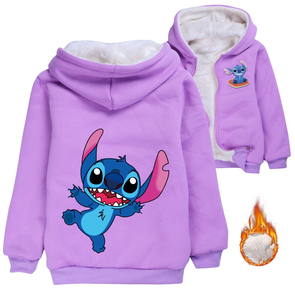 Stitch-Themed Kids Zip-Up Thick Coat for Winter - Unisex Cotton Jacket for Boys and Girls -Mayoulove