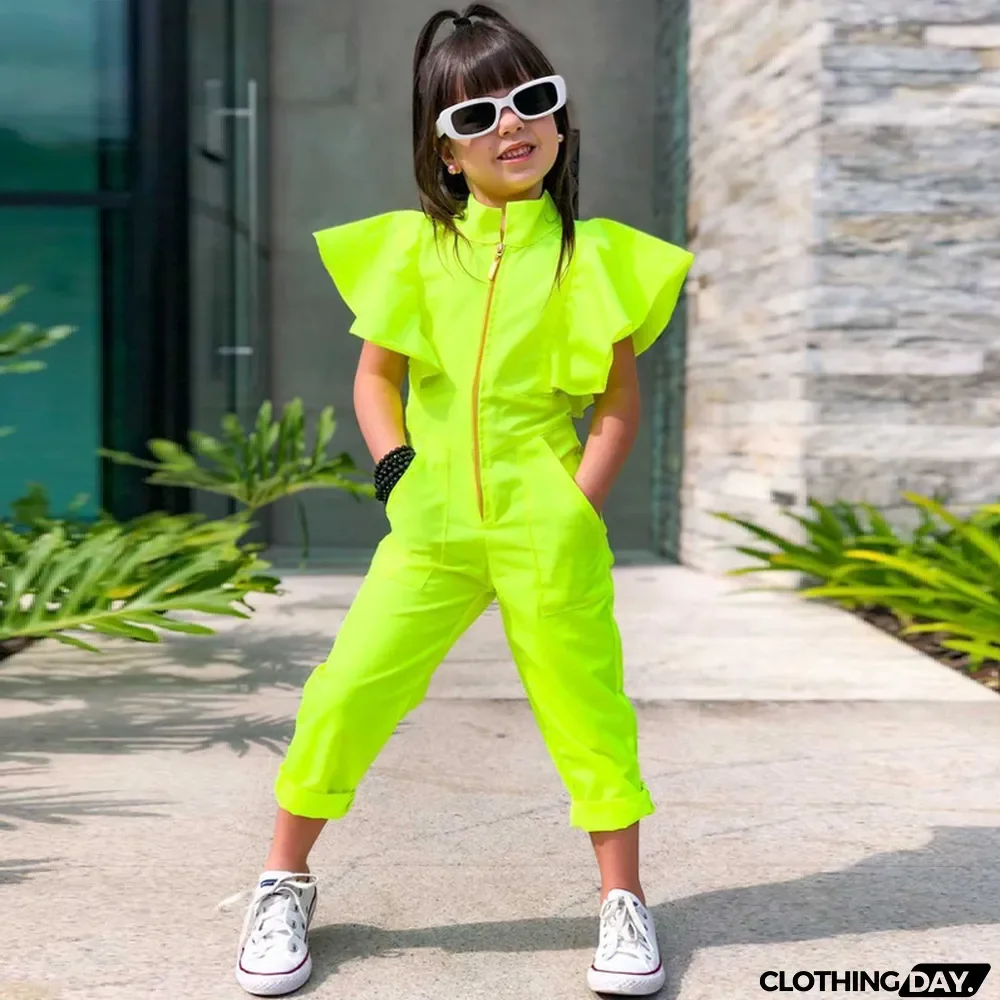 Kids Girls Fashion Solid Sleeveless Jumpsuit