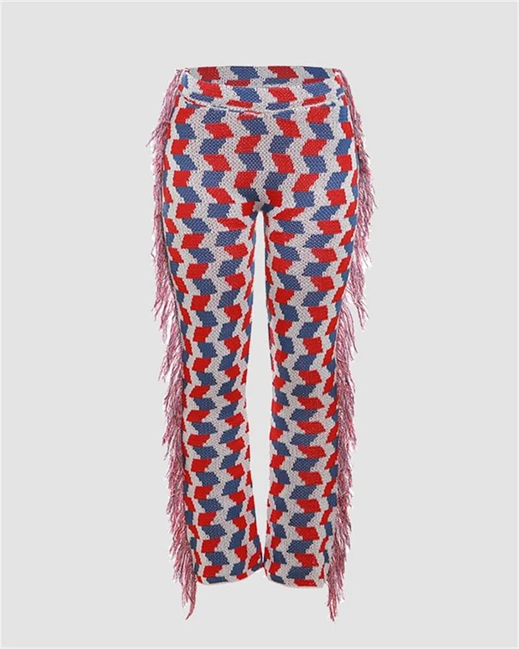 Geometric Fringed Knitted Pants