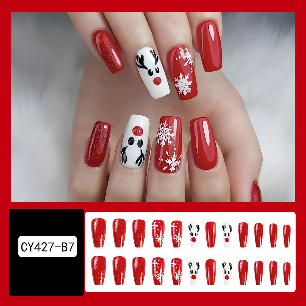 Mature Women 24pcs Christmas False Nails Nail Art Stickers For Parties Dances Or Holiday Wear