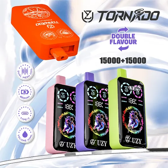 UZY Tornado 30K | 30000 Puffs, Dual Flavor, Smart Screen, Dual Mesh,  Disposable Vape